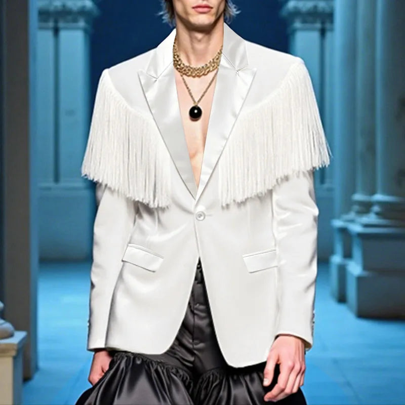 Tassel Patchwork Lapel Polyester Blazer