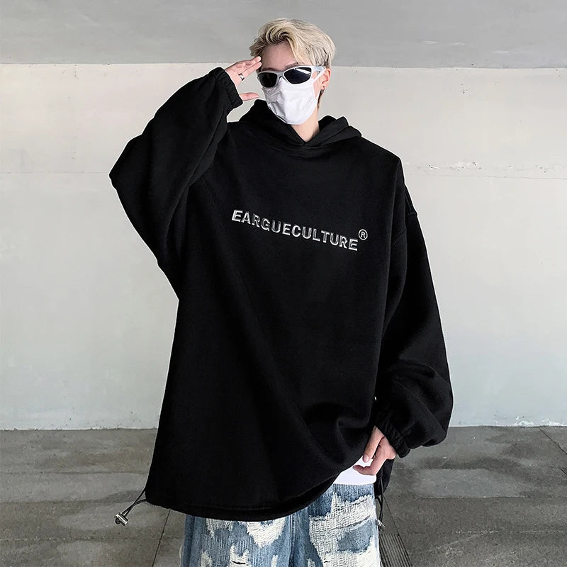 Solid Black 3D Letter Oversize Hoodies