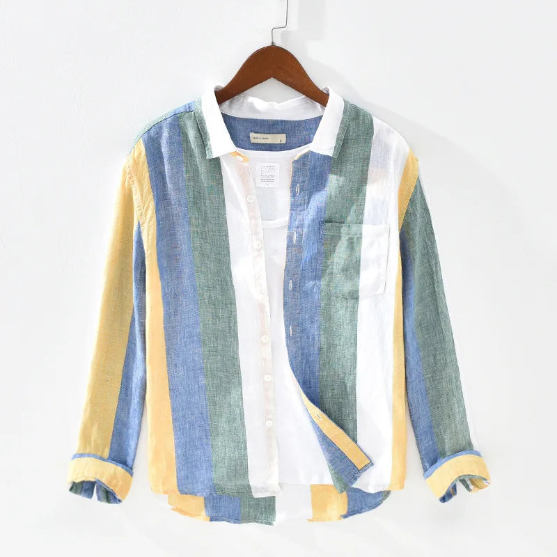 Striped Linen Long-Sleeved Casual Shirt