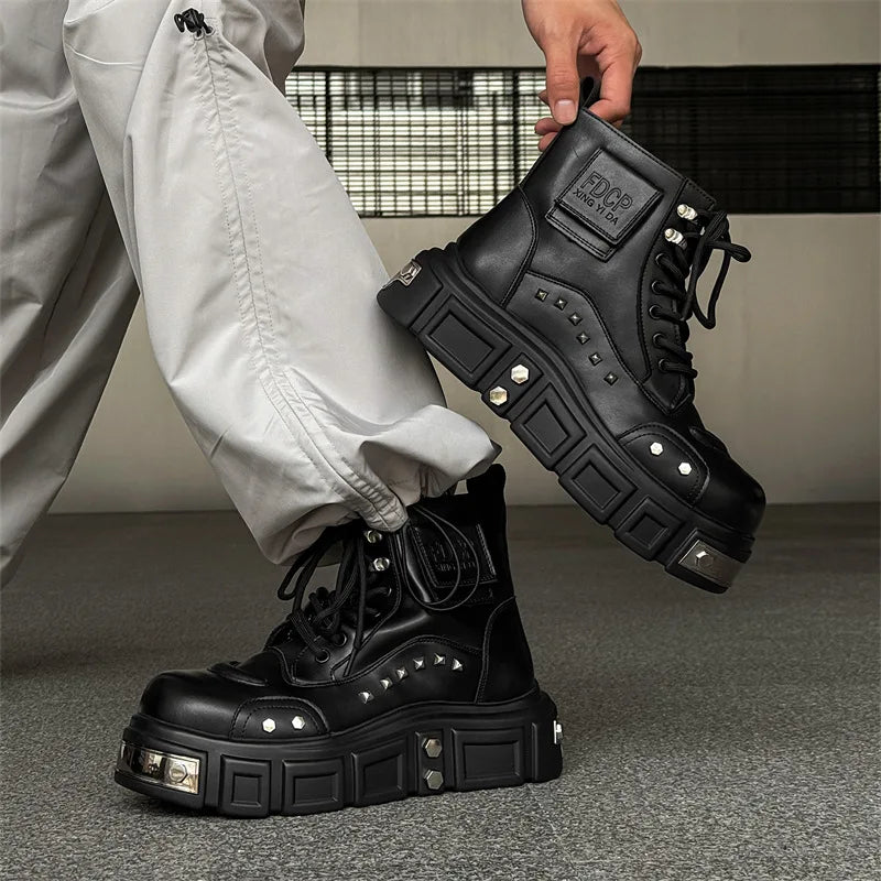 Metal Punk Style Platform Boots