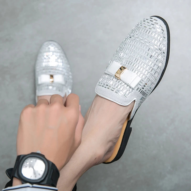 Luxury Rhinestone Split Leather Mules Shoes