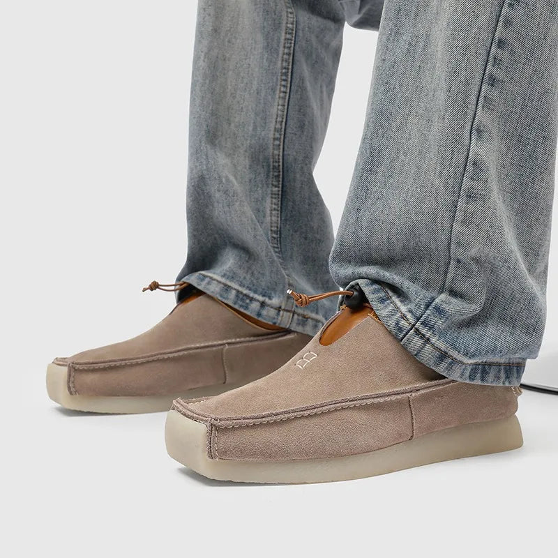 Square-Toe Suede Adjustable Cord Lock Shoes