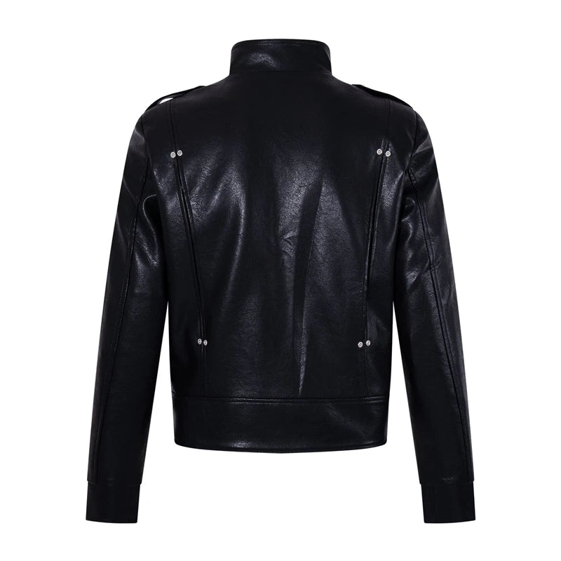 Retro Solid Black Metal Button Fitted Jacket