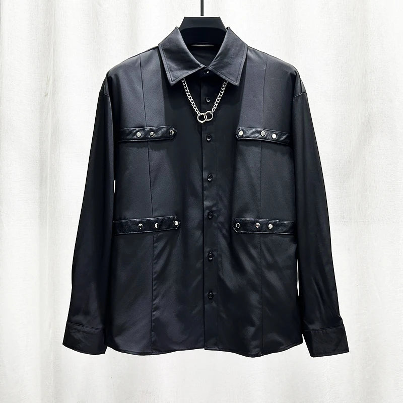 Splicing Belt Rivet Loose Shirt