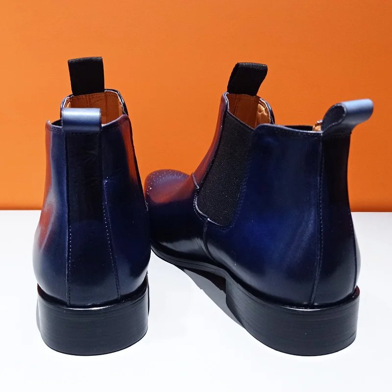 Blue Color Polishing Slip-On Chelsea Boots