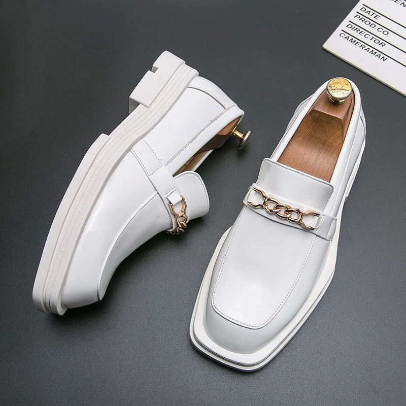 Square Top Metal Appliques Leather Loafers