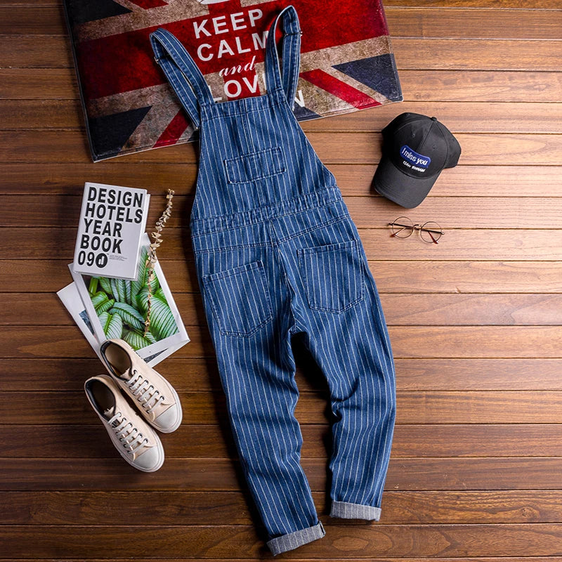 Striped Printed Blue Denim Jumpsuit