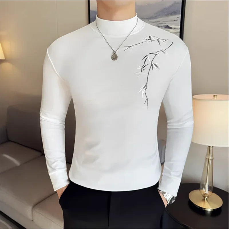 Solid Embroidered Turtleneck T-Shirt