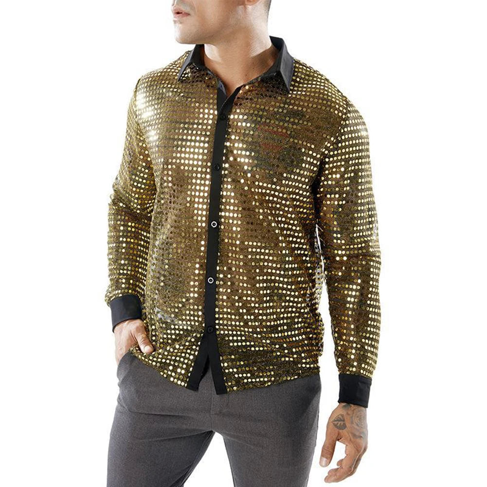 Sparkly Black End Retro Sequins Shirt