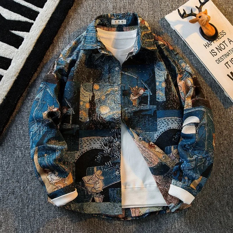 Retro Painting Printed Single Breasted Jacket