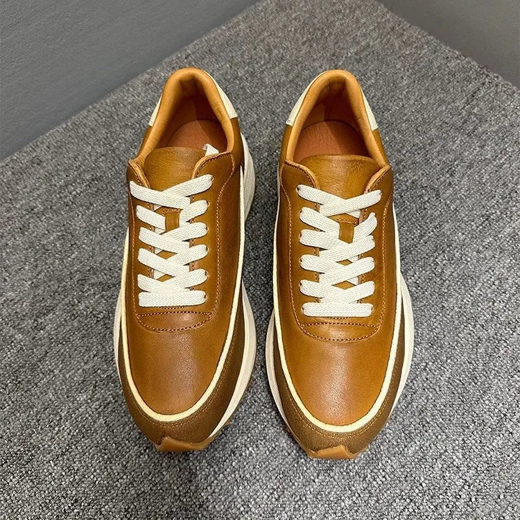 Brown Genuine Leather Chunky Sole Sneakers