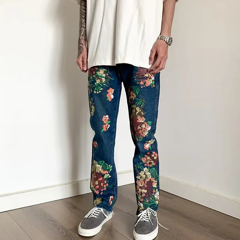 Flowers Printed Loose Jeans