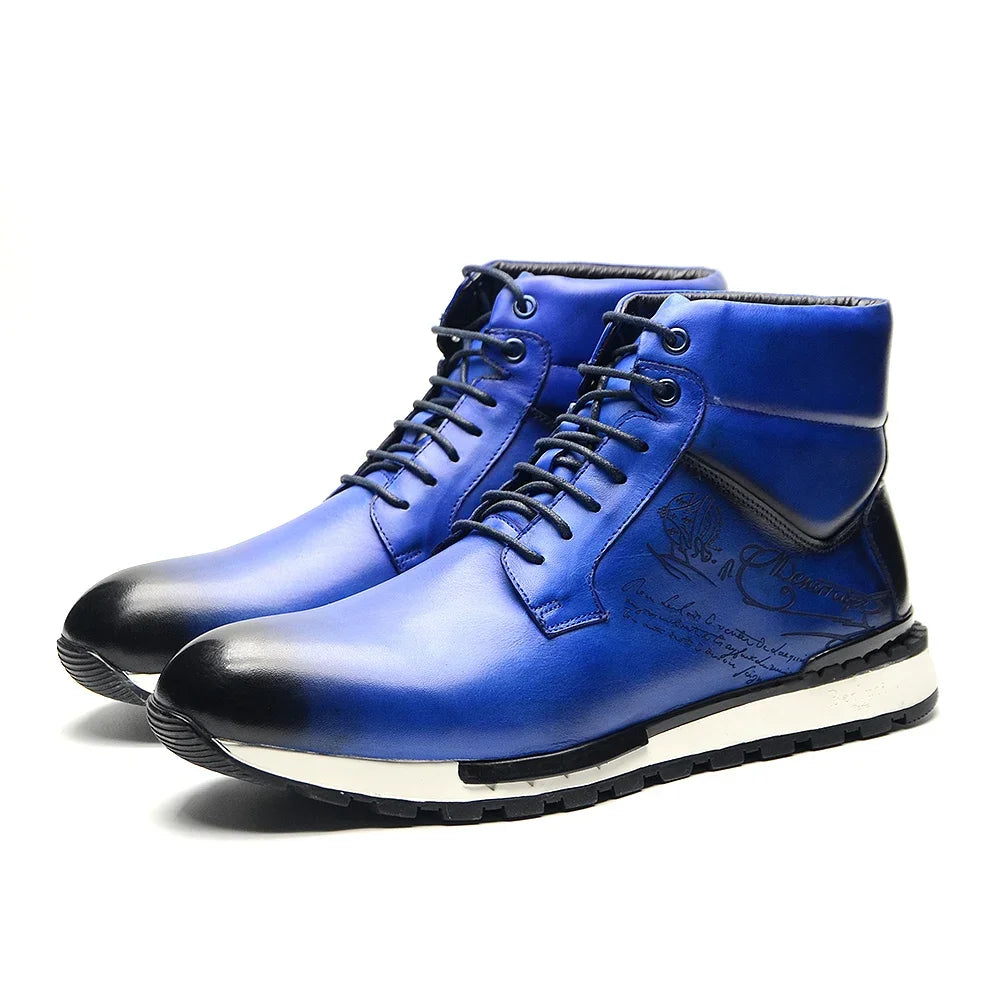 Genuine Leather Lace-Up High Top Flat Boots