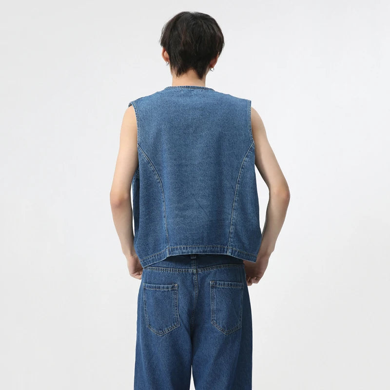 Blue Jeans Denim Vest Pants Set