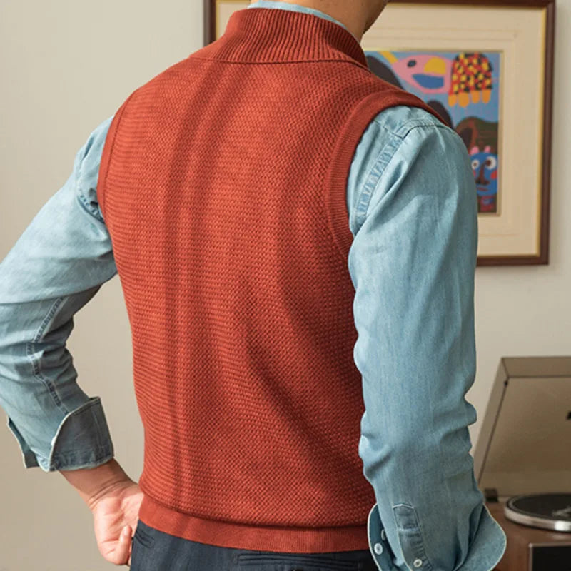 V-Neck Knitted Wool Solid Vest