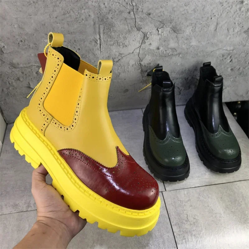 Color Patchwork Split Leather Boots