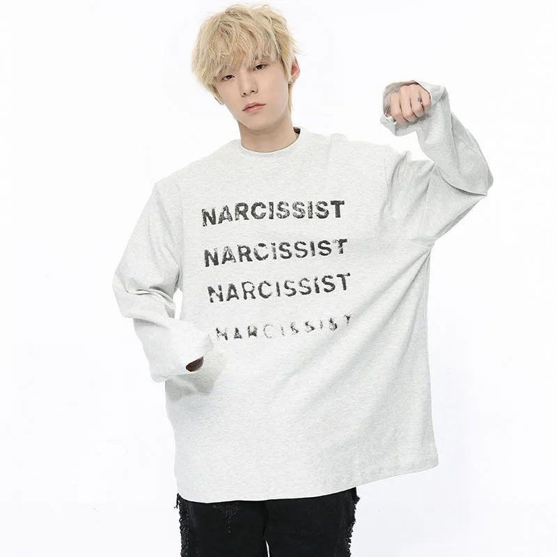 Greyish Letter Printing Contrast Color T-Shirt