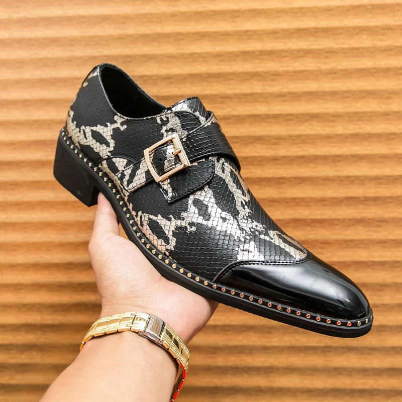 Snakeskin PU Leather Buckle Shoes