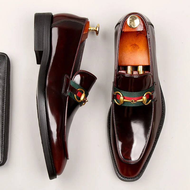 Shiny Patent Leather Metal Appliques Loafers