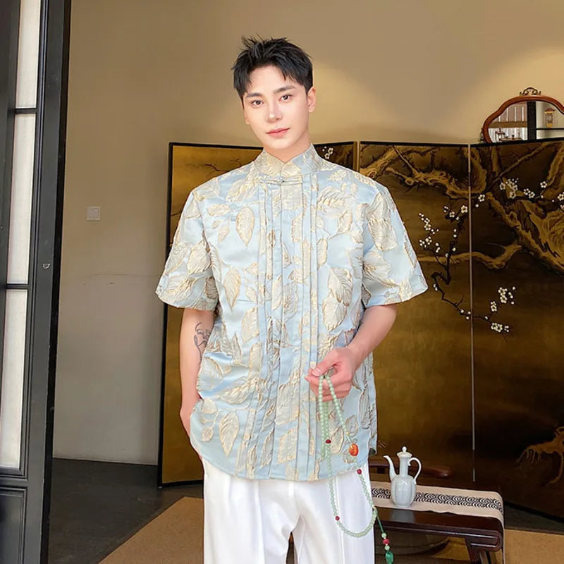 Chinese Style Jacquard Short Sleeve Shirt