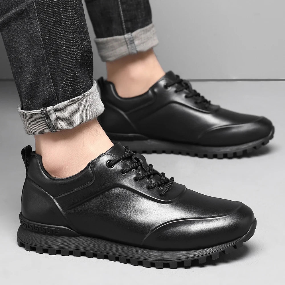 Black Solid Color Elegant Leather Sneakers