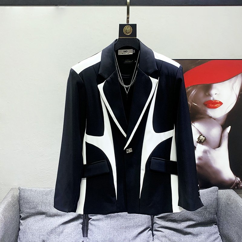 Black White Chic Splicing Design Blazer