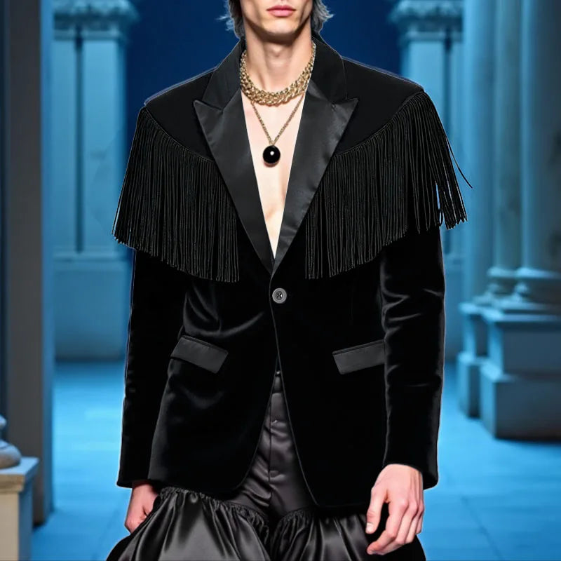Tassel Patchwork Lapel Polyester Blazer