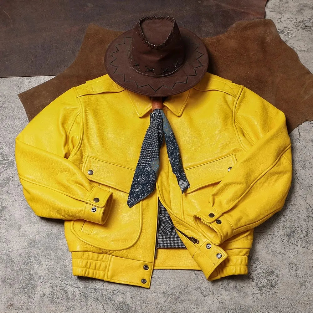 Yellow Soft Pu Leather Men's Jacket