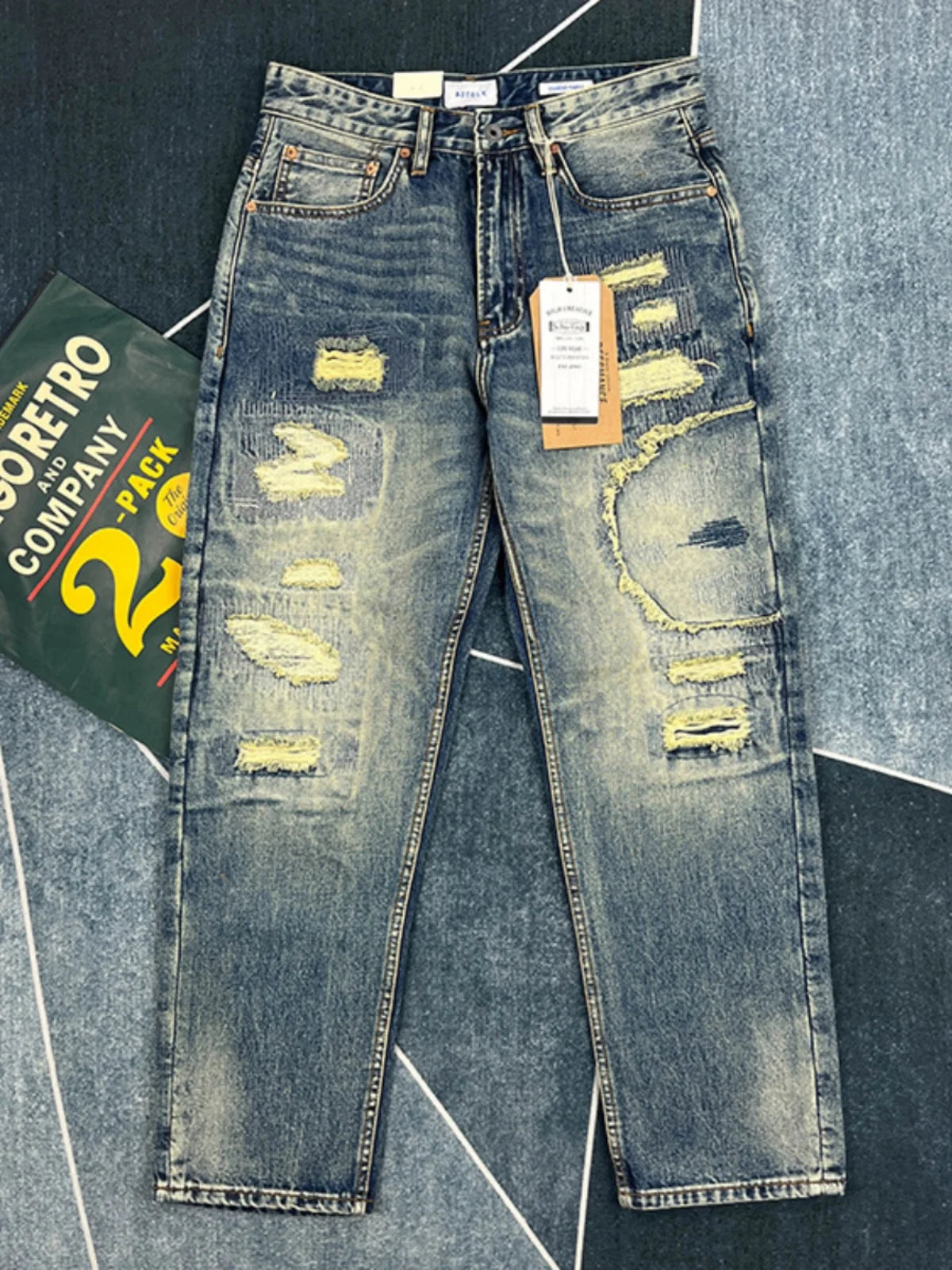 Ripped Hole Patch Straight Fit Jeans