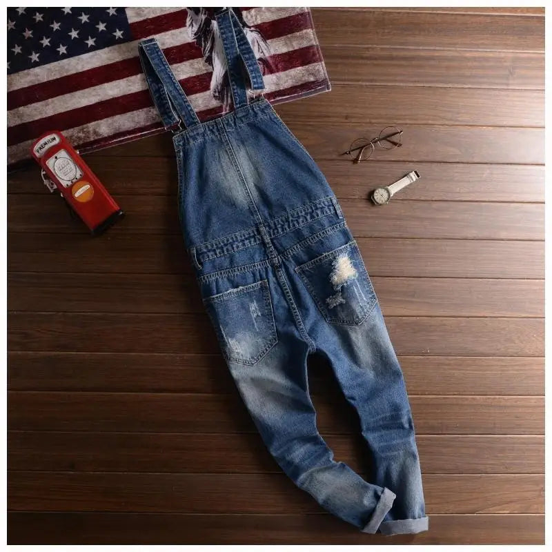 Denim Ripped Tattered Style Jumpsuit