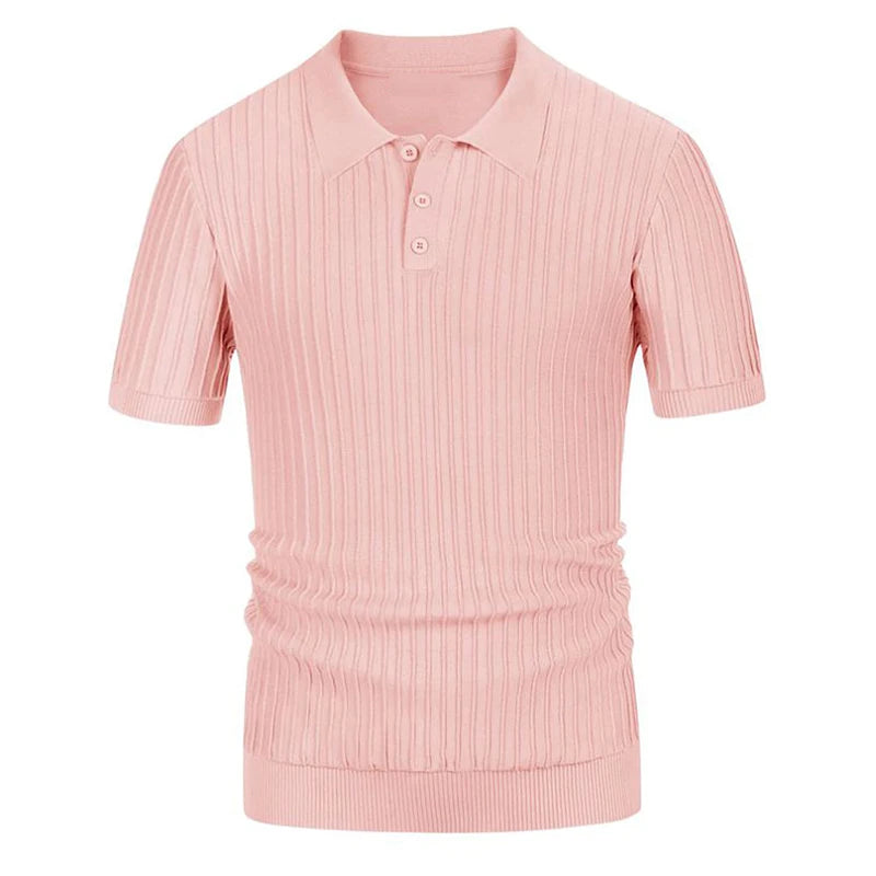 Striped Knitted Short Sleeve Polo Shirt