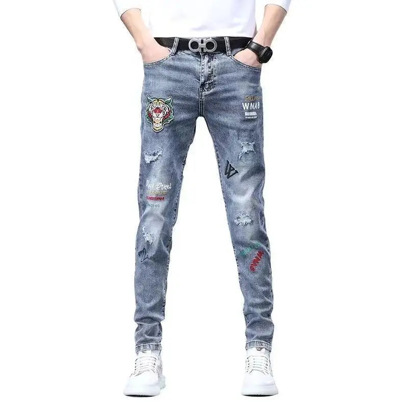 Streetwear Ripped Letter Patches Jeans