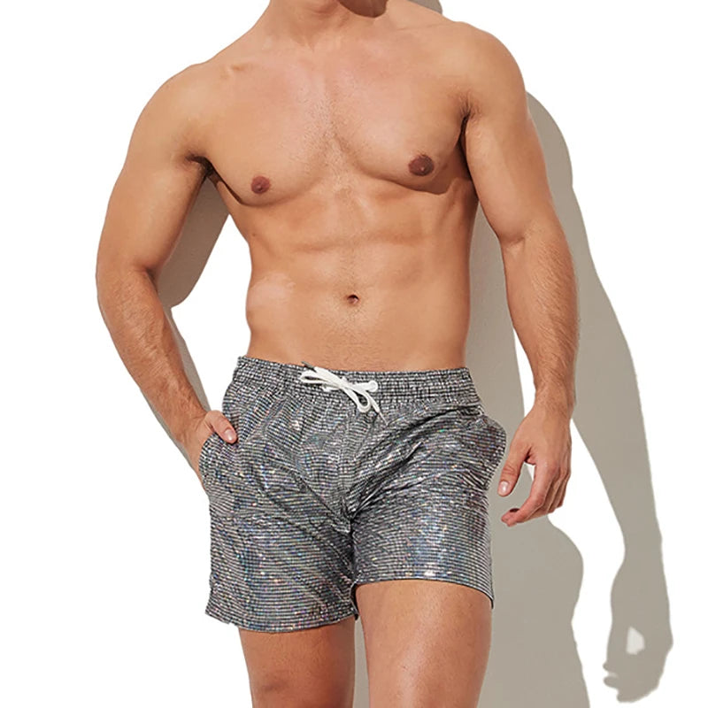 Silver Color Sequined Casual Shorts