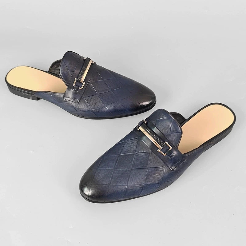 Diamond Pattern Metal Appliques Mules Shoes