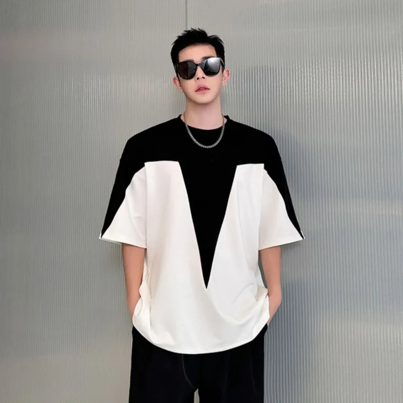 B&W Contrast Color Patchwork T-Shirt