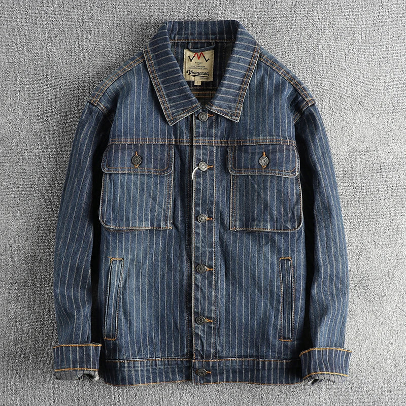 Striped Pattern Cotton Denim Jacket