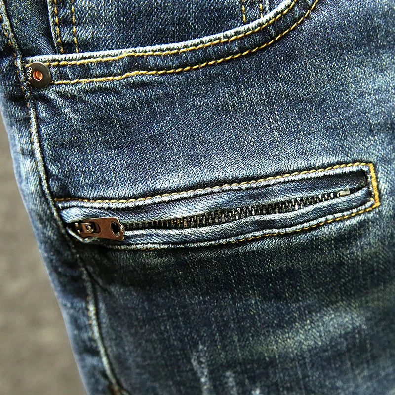 Distressed Washed Mid-Waist Denim Jeans