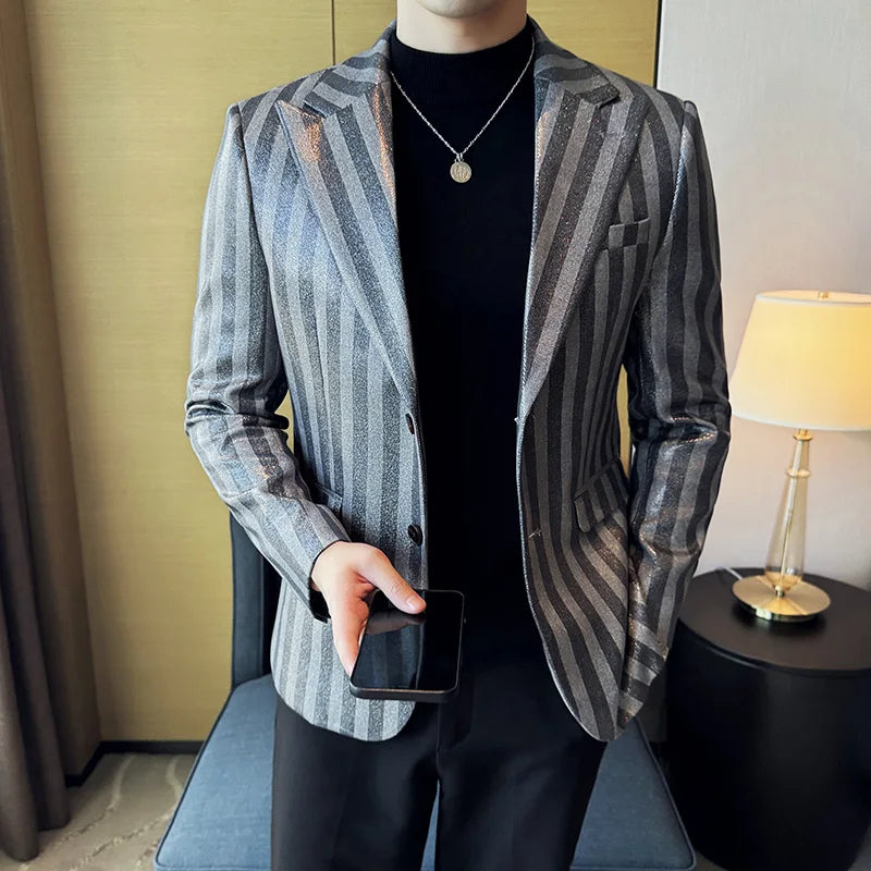 Vertical Striped Pattern Single-Breasted Blazer