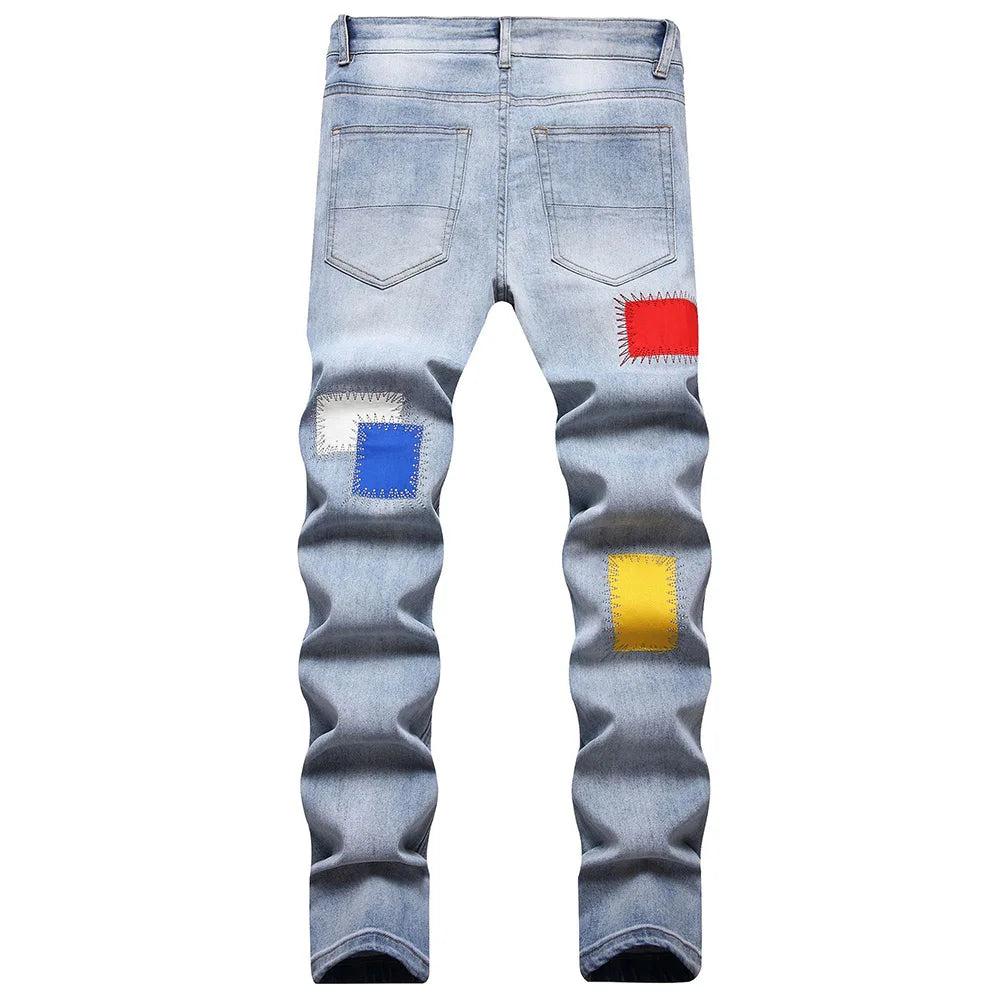 Embroidery Colored Patches Patchwork Jeans