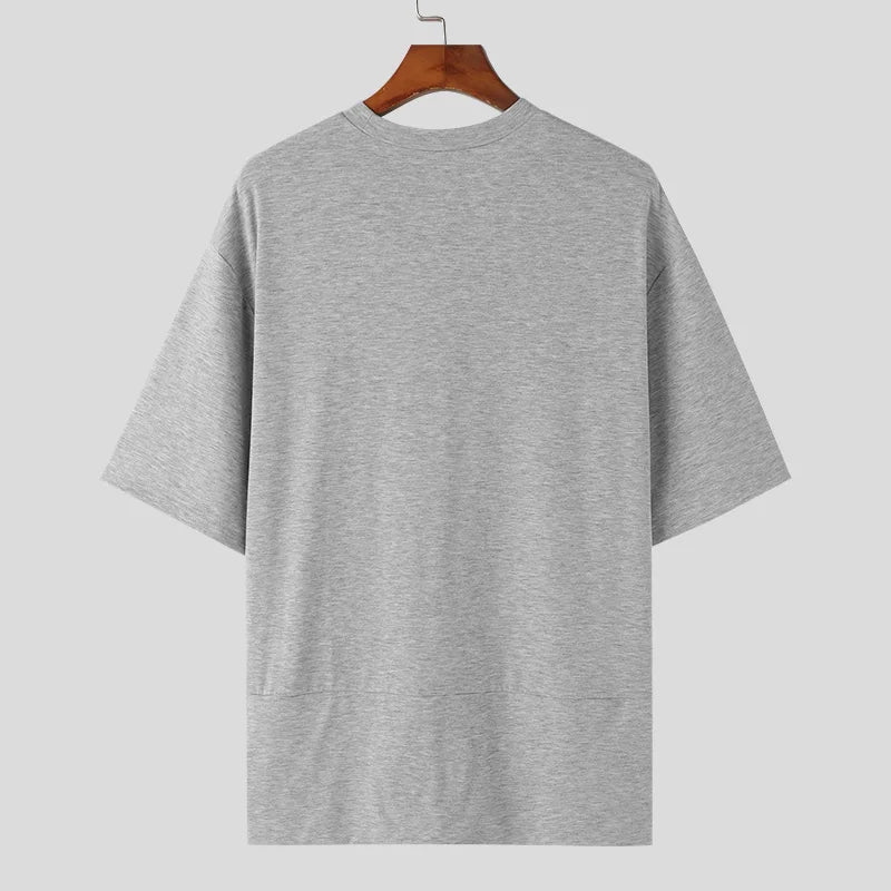 Irregular Solid O-Neck Zipper T-Shirt