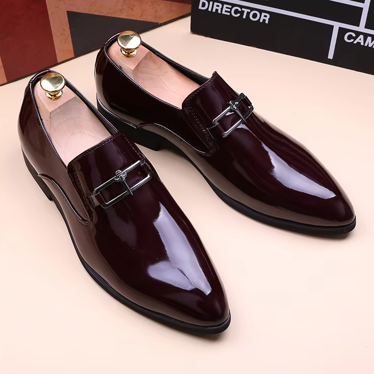 Pointed Toe Shiny Leather Dress Shoes
