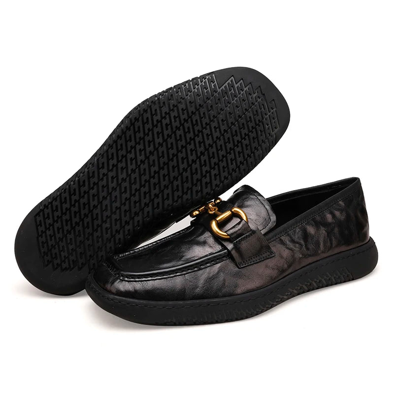 Genuine Leather Metal Buckle Loafers