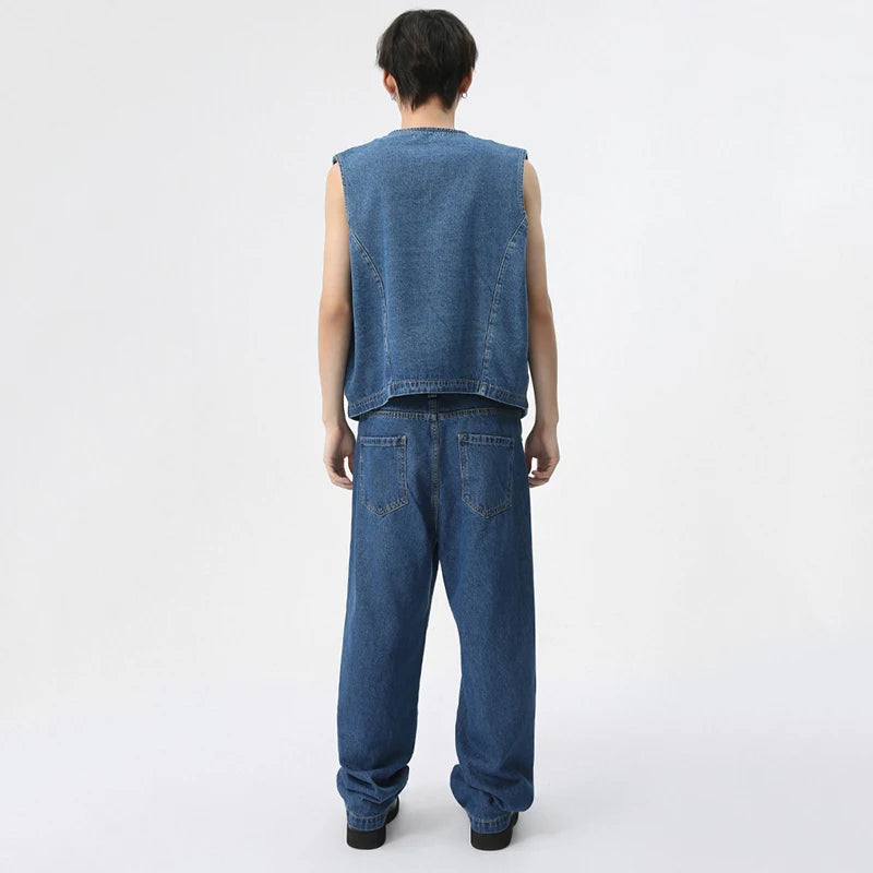 Blue Jeans Denim Vest Pants Set