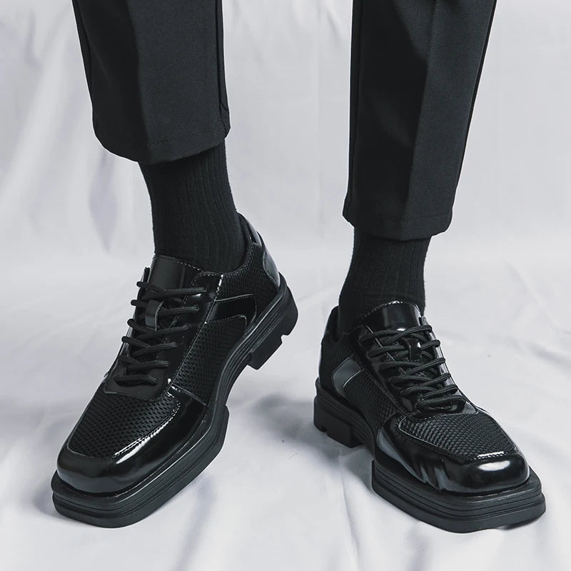 Minimalist Square Toe Mesh Leather Sneakers