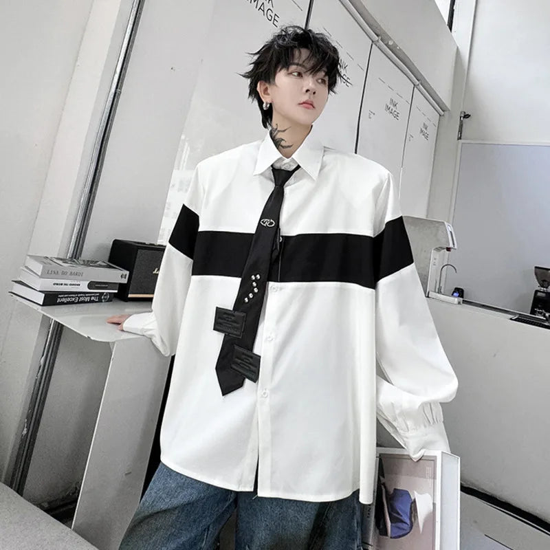 B&W Casual Patchwork Contrast Shirt