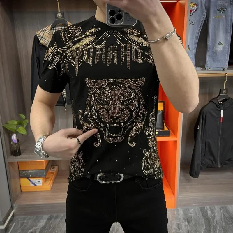 Black Rhinestone Printed T-Shirt