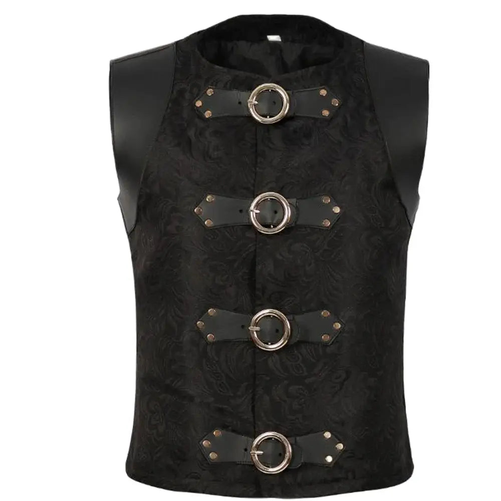 Black Jacquard Belt Buckle Vest