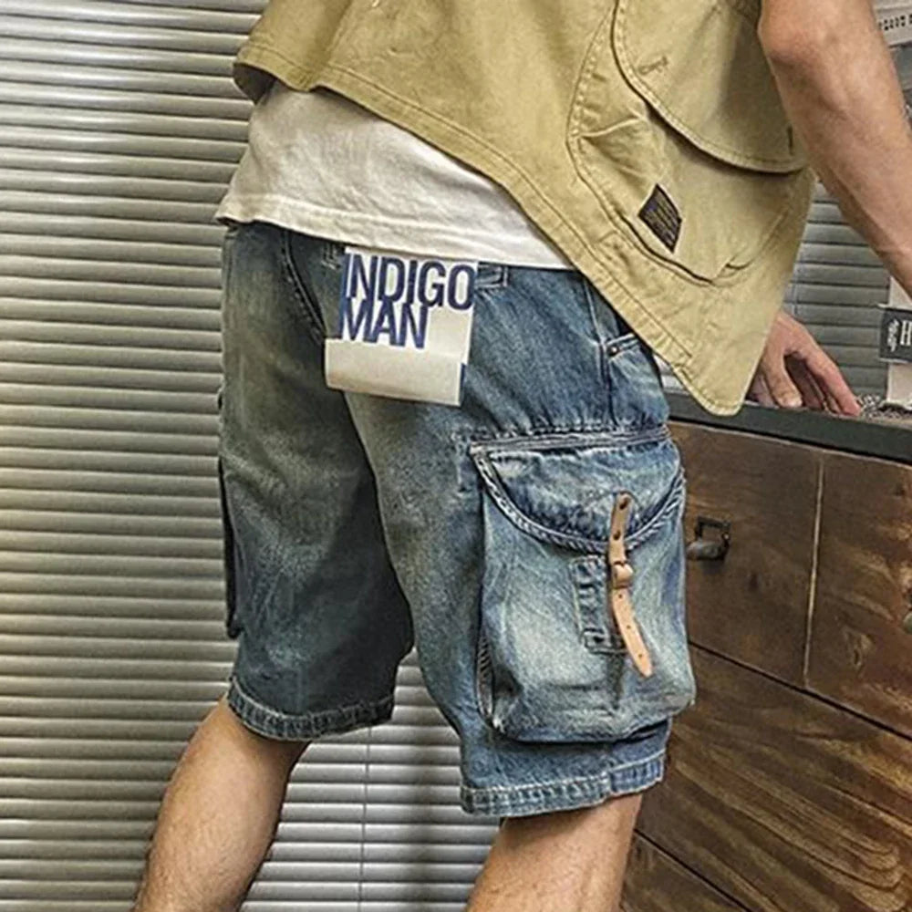 Retro Denim Big Pockets Cargo Shorts