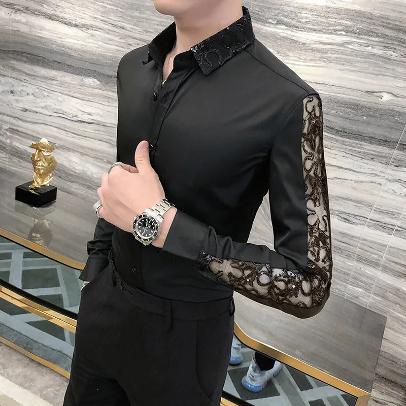 Luxury Black White Lace Patchwork Shirt