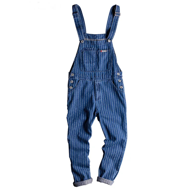 Striped Printed Blue Denim Jumpsuit